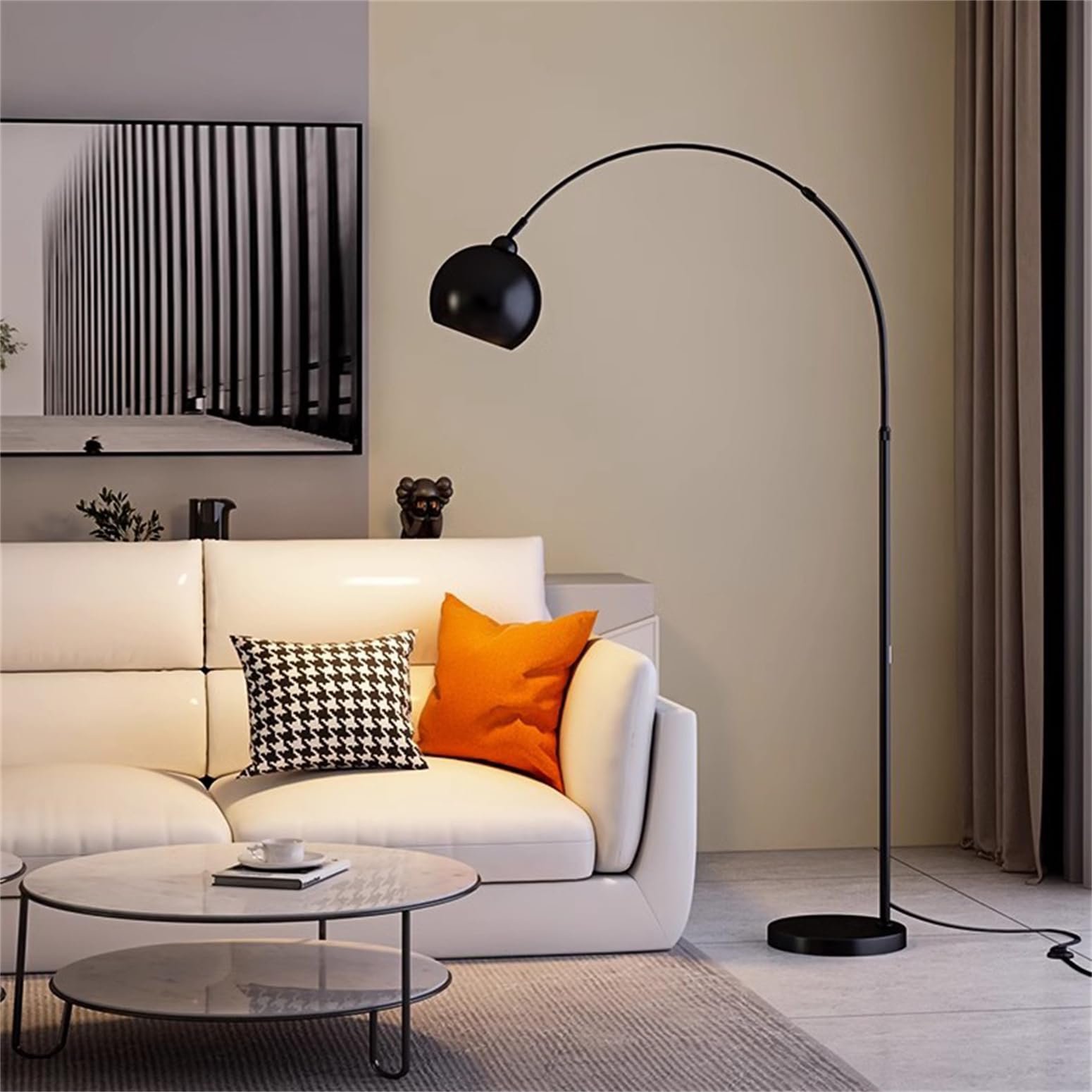 Lampa podłogowa, nowoczesna wysoka lampa stojąca z regulowanym kloszem, łukowa lampka do czytania do salonu, sypialni, biura, metalowa konstrukcja