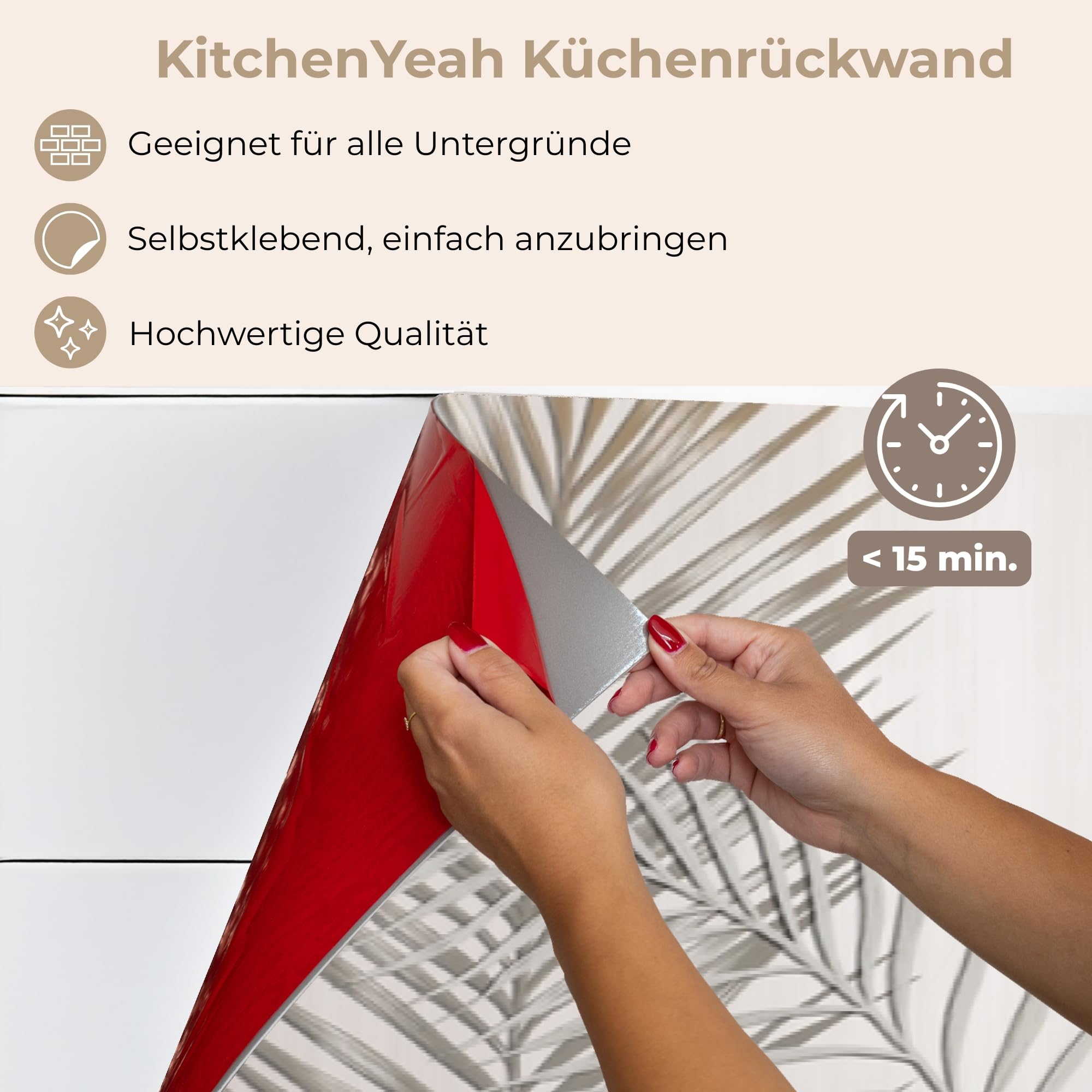KitchenYeah© Rückwand Küche 60x300 cm Rückwandschutz Selbstklebend Spritzschutz Küchenrückwand Küchenfront Küchen Selbstklebende Küchenrückwände Blätter - Beige - Botanisch - Vintage