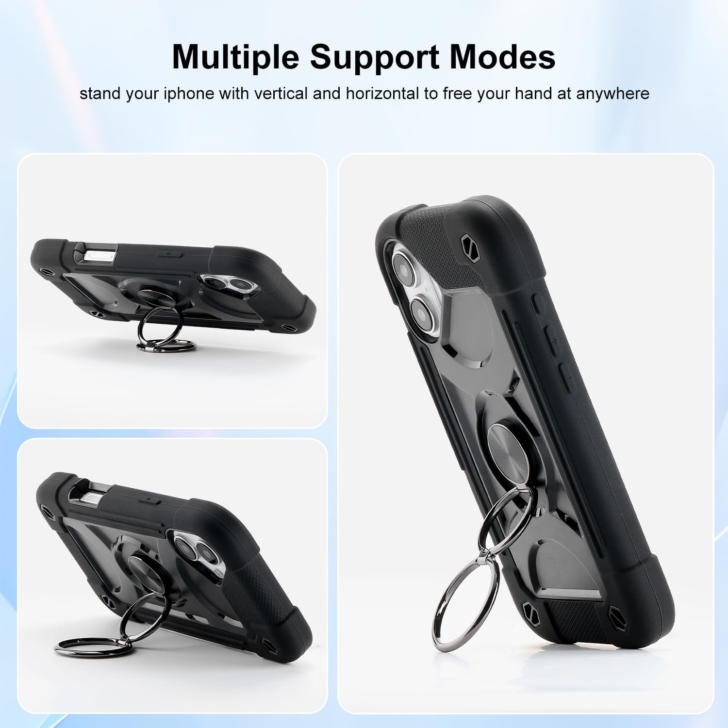 MARKILL Compatible with iPhone 16 Case 6.1 Inch with Ring Stand, Military Grade Drop Protection Full Body Rugged Heavy Duty Case 3 in 1 Protective Durable Cover for iPhone 16 Black - Image 6