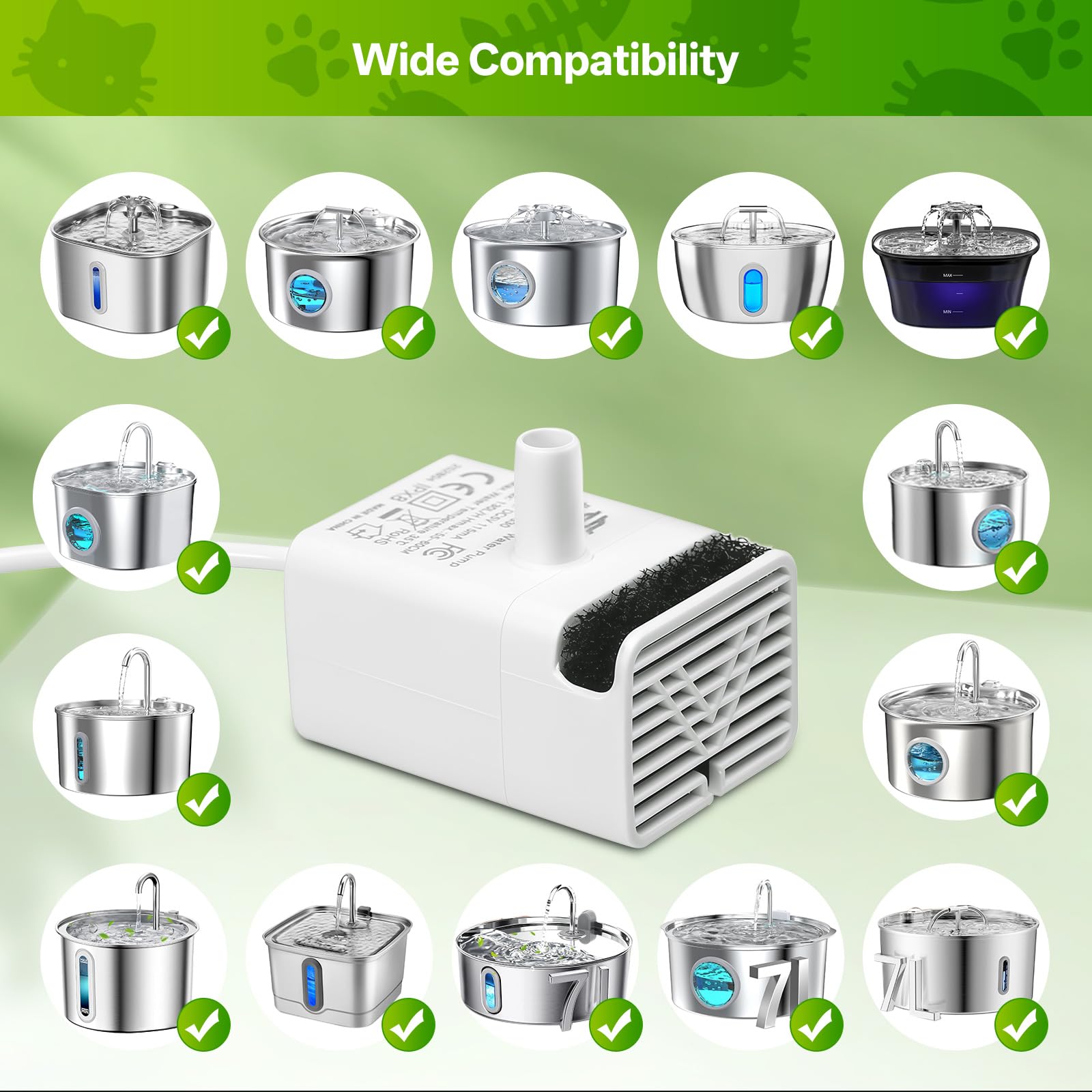 Bomba de fuente de agua para gatos, bomba de repuesto ultra silenciosa JY-830 para fuente de mascotas de acero inoxidable, motor USB de repuesto para dispensador de agua para gatos interiores