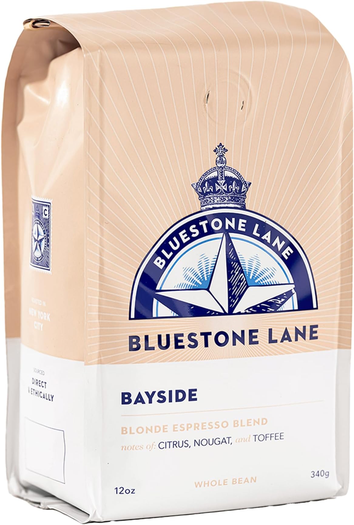 Bluestone Lane Coffee Beans, Bayside Blonde Light Roast, Whole Bean, 12 Ounce Bag