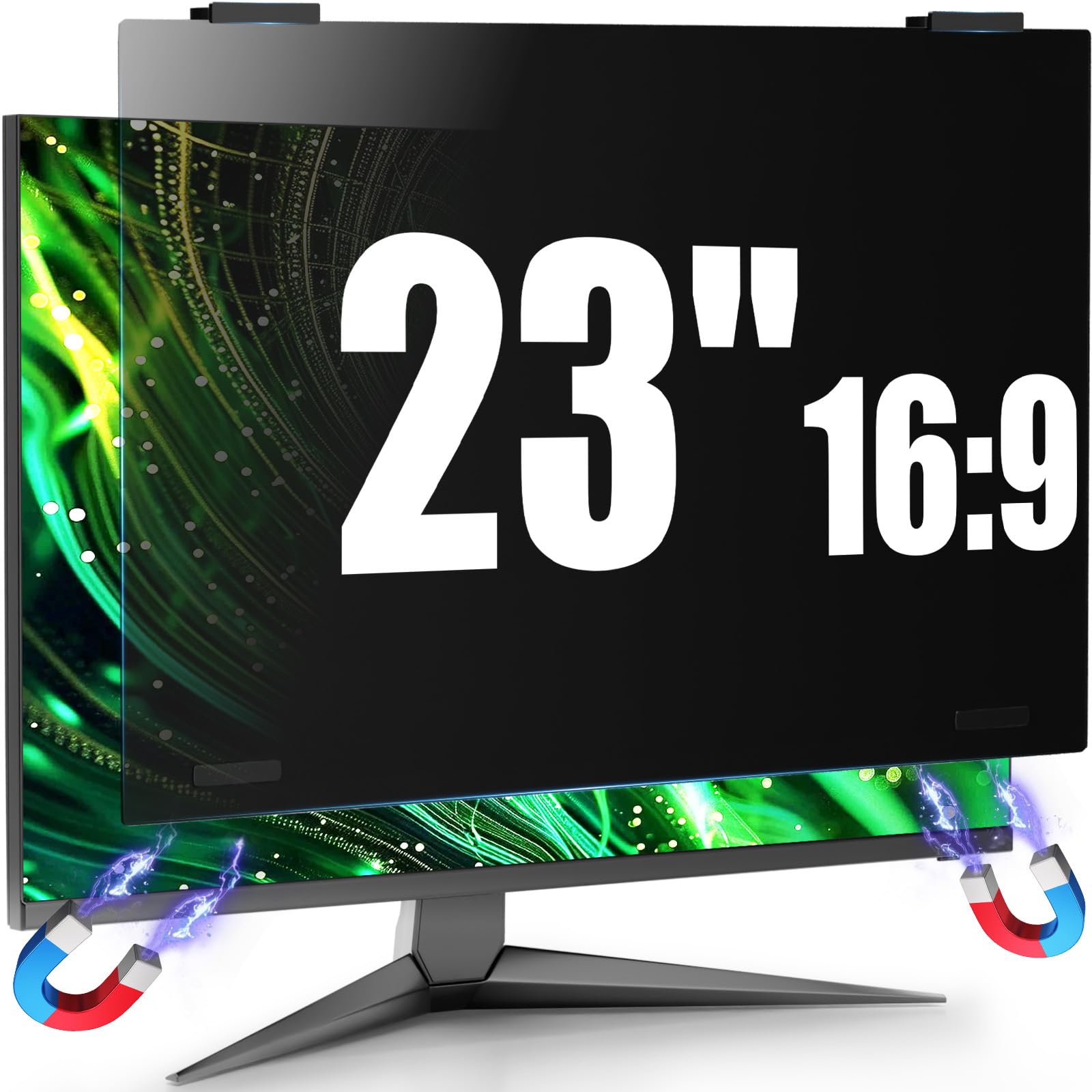 Magnetic Computer Privacy Screen Shield 23 Inch for Frameless Monitor Thin Bezel 16:9 Widescreen, Hanging Removable Anti Blue Light Privacy Filter