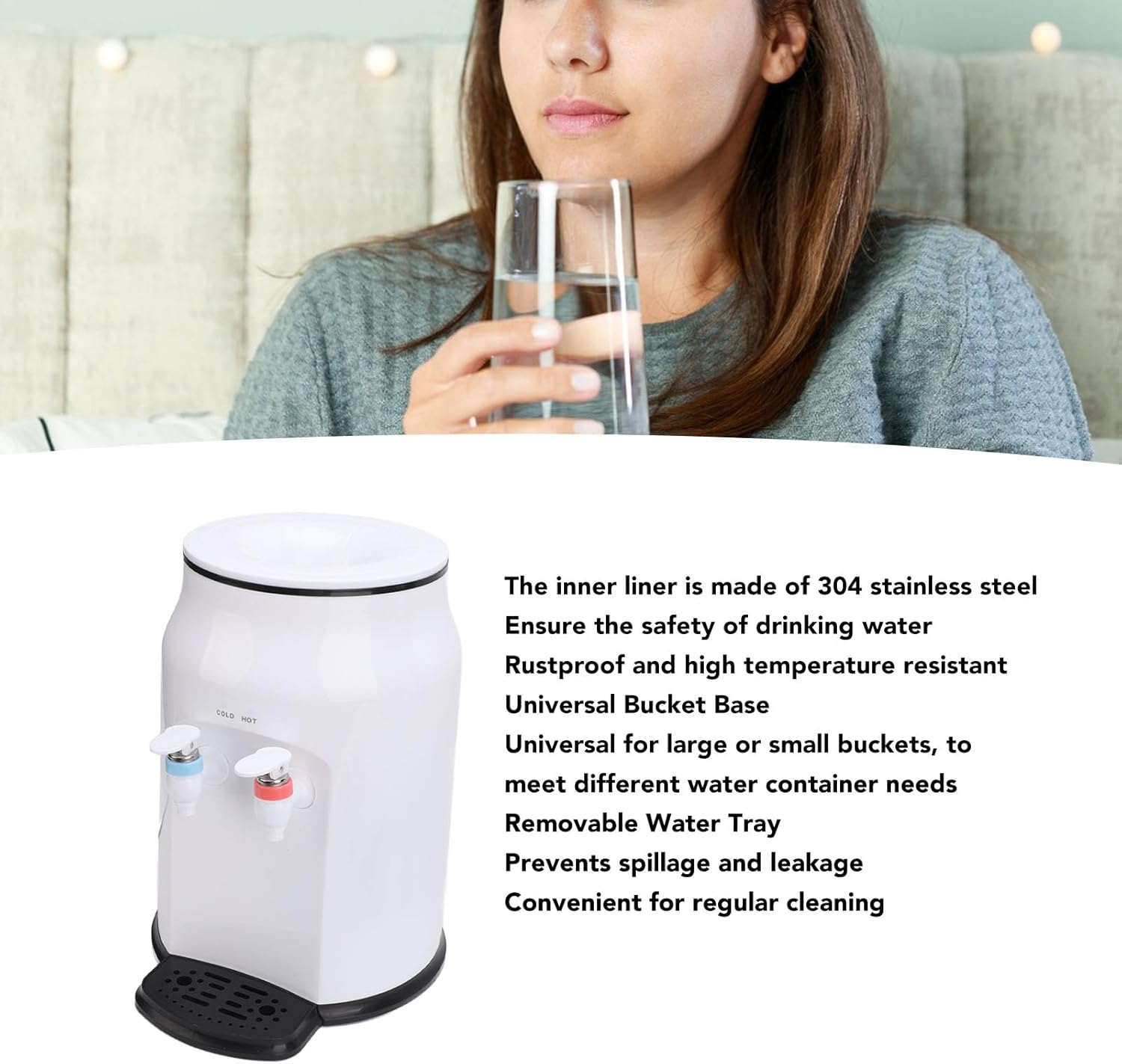 Hot Cold Water Dispenser, 90℃5L 1h 15℃1.5L 1h Top Loading Small Countertop Water Cooler Dispenser for Home Dormitory Office White