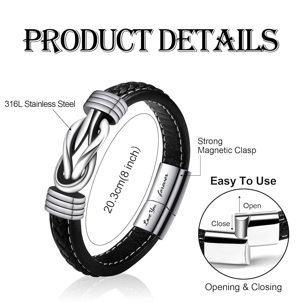 Bracciale In Pelle Uomo VU100 Con Messaggio 'Ti Amo' | Regalo Per Papà, Figlio, Marito O Fidanzato - Foto 10