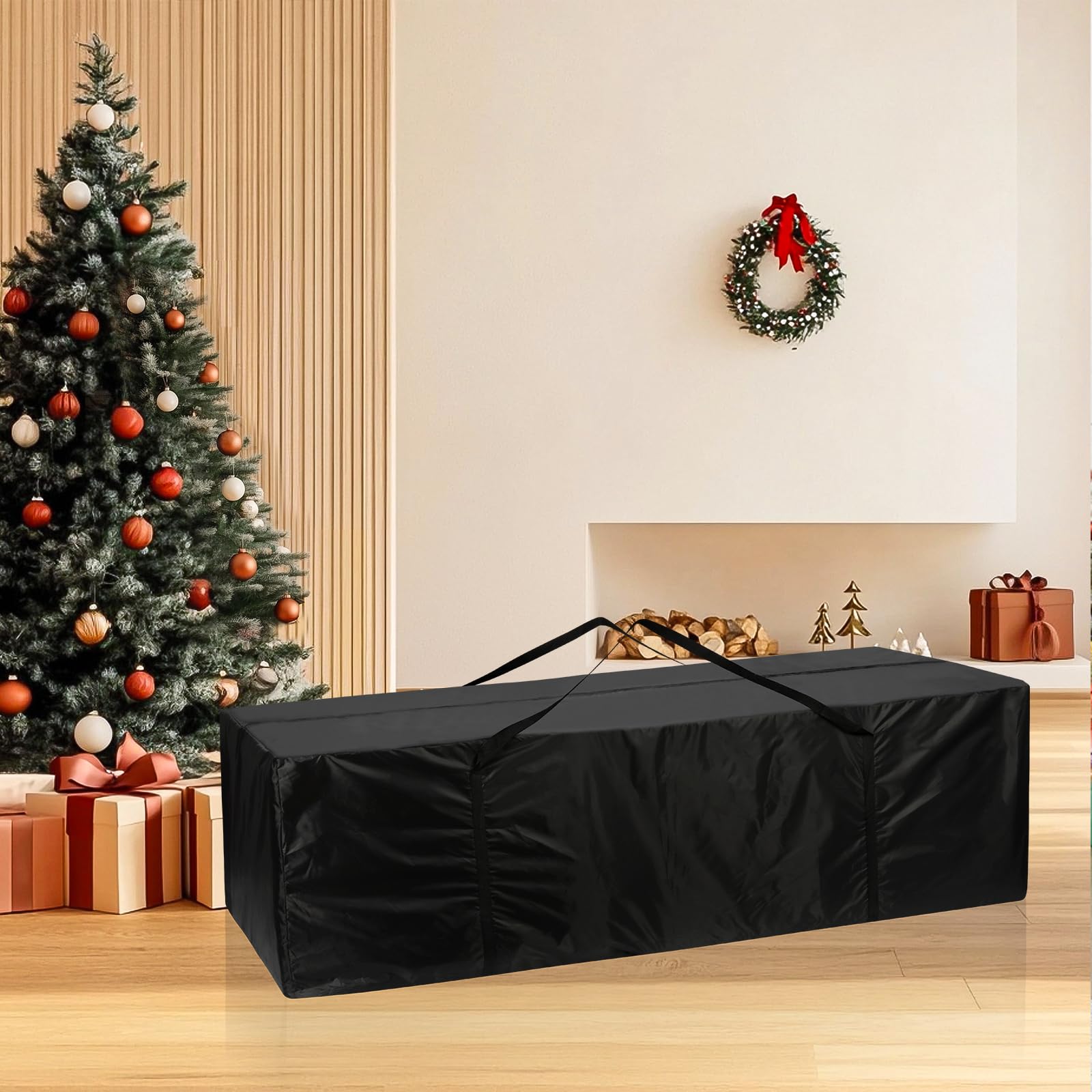 AiQInu Borsa da Giardino per Cuscini, Oxford Porta Cuscini da Esterno Impermeabile, Nero Borsa per Cuscino con Maniglie - 173x76x51cm