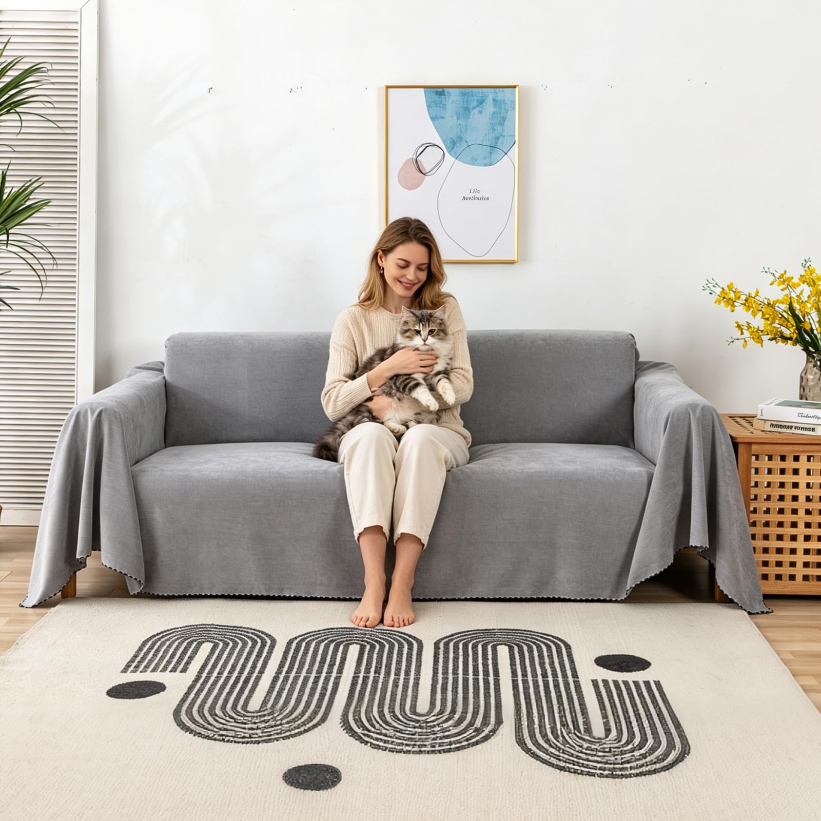 Antideslizante Fundas de sofá Ajustables Impermeable Cubre Sofá Protector Extraíbles Almohadilla para sofás Protector de Mascotas 180 * 230cm-Gris