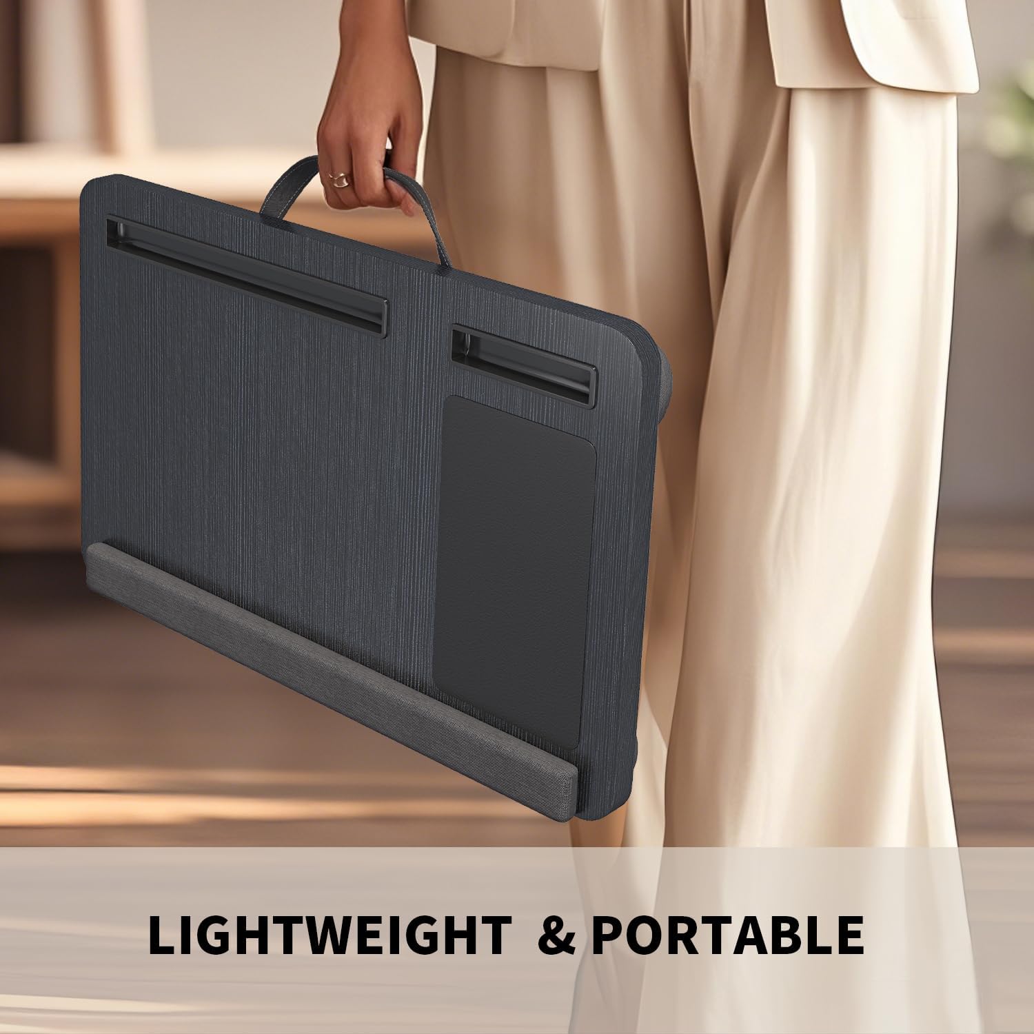 UNICOO® Portable Lap Desk with Padding Cushion, Fits 15.6" Laptop – Anti-Slip Strip, Storage Slot, Ergonomic Laptop Stand for Bed, Couch, or Home Office | Students, Home Office, Travel (Ebony Black)