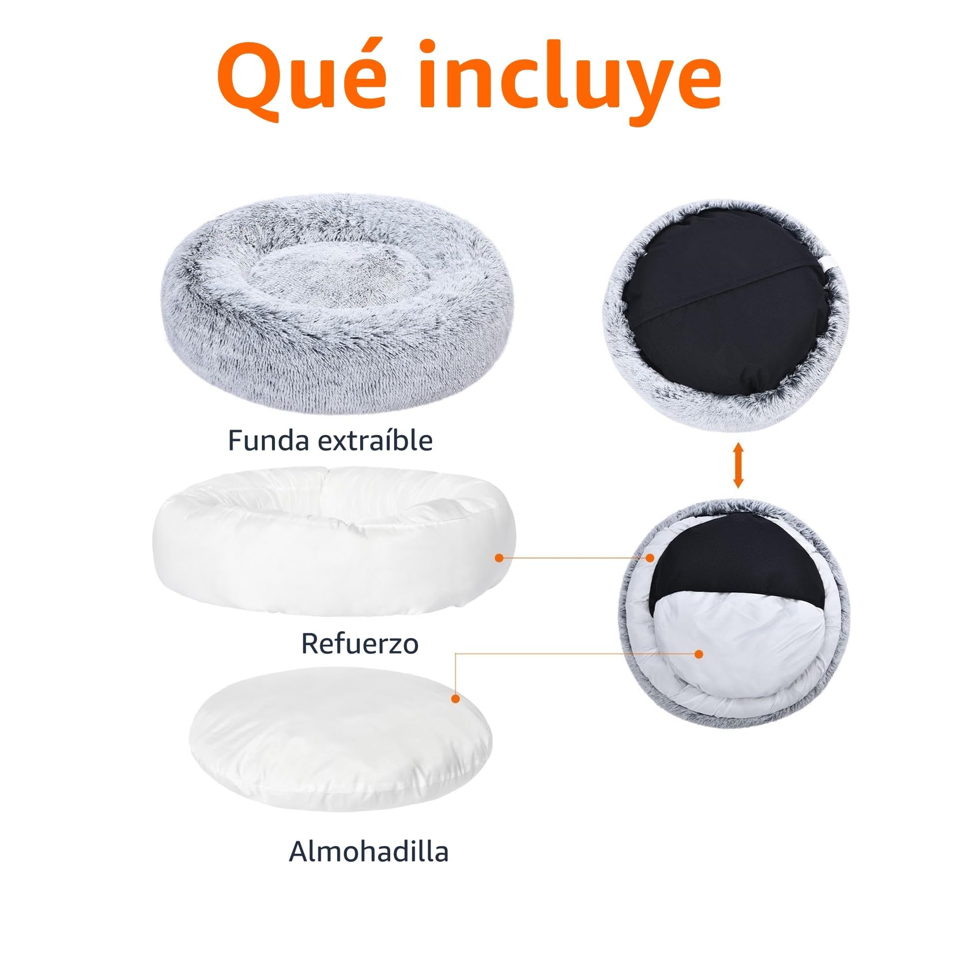 Amazon Basics Suave Cama donut para mascota de Perro, piel sintética, Se puede lavar a máquina, 91 cm, gris