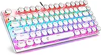 HUO JI E-Yooso Z-88 Teclado mecânico de máquina de escrever, retroiluminado por LED arco-íris, estilo retrô vintage com interruptores vermelhos, compacto 81 teclas para PC, Mac, branco