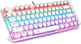 HUO JI E-Yooso Z-88 Teclado mecânico de máquina de escrever, retroiluminado por LED arco-íris, estilo retrô vintage com interruptores vermelhos, compacto 81 teclas para PC, Mac, branco