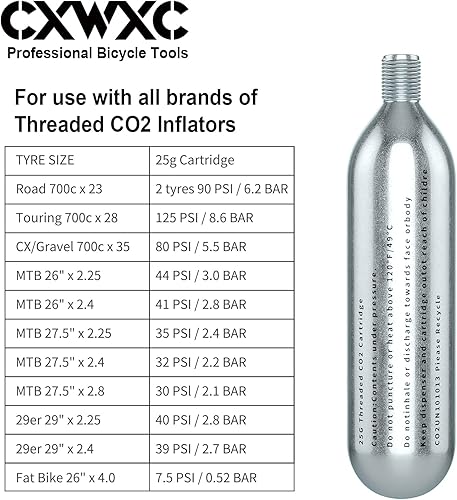 Miniatura 3 de Cartuchos de CO2 roscados de 0.56oz o inflador de CO2 para neumáticos de bicicleta, cartucho para inflador de CO2 con conexión roscada, bomba de CO2