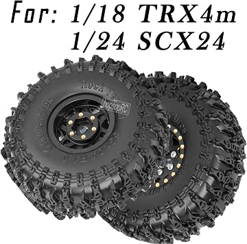 RC 1.0in Beadlock RC Tires RC Wheel for 1/18 1/24 Trx4m SCX24 Axia 1 RC Crawler,Full Brass RC Wheel Hub Rim RC Truck Tires 4pcs