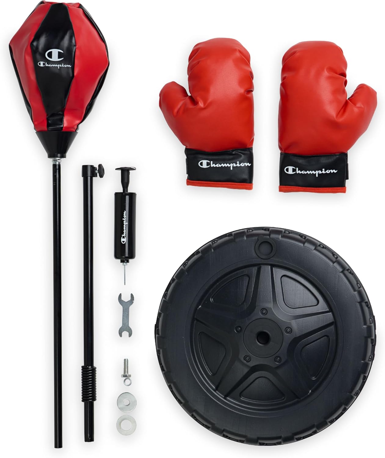 Champion Boxing Punching Bag Set for Ages 3-10 (Red/Black), Adjustable 30”-43” Stand, PU-Covered Foam Boxing Gloves & Water/Sand Fillable Base for Indoor & Outdoor Use - Image 2