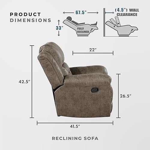 Miniatura 4 de Lexicon Sofá reclinable mecedor para sala de estar, sofá reclinable manual de pared Hugger, asiento de cine en casa, montaje requerido, marrón