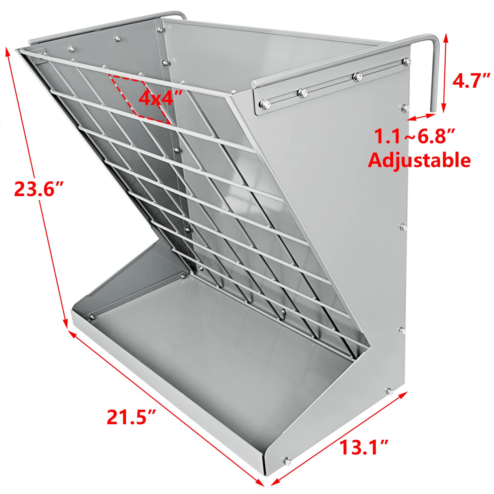 Wall Mount Hay Rack, Heavy-Duty Galvanized Metal 2 in 1 Hay and Grain Feeder, Livestock Feeder with Adjustable Distance, Hay Feeder for Goats, Sheep, Horse - image 2