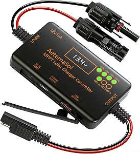 MPPT Solar Charge Controller 12V 10A Solar Panel with LCD Display Charge Controller for Gel AGM Lithium LiFePO4 Batteries Charge Controllers Compatible with Type-c and USB（12v/10A）