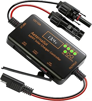 MPPT Solar Charge Controller 12V 10A Solar Panel Charge Controller with PD 36W & QC 18W USB Type-C Output for LiFePO4, AGM, Gel Battery10A MPPT