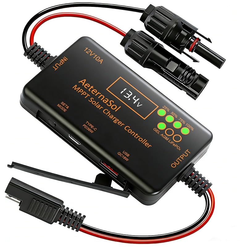 Controlador de carga solar MPPT 12 V 10 A para baterias LiFePO4, AGM e gel AeternaSol FX-KZQ-10