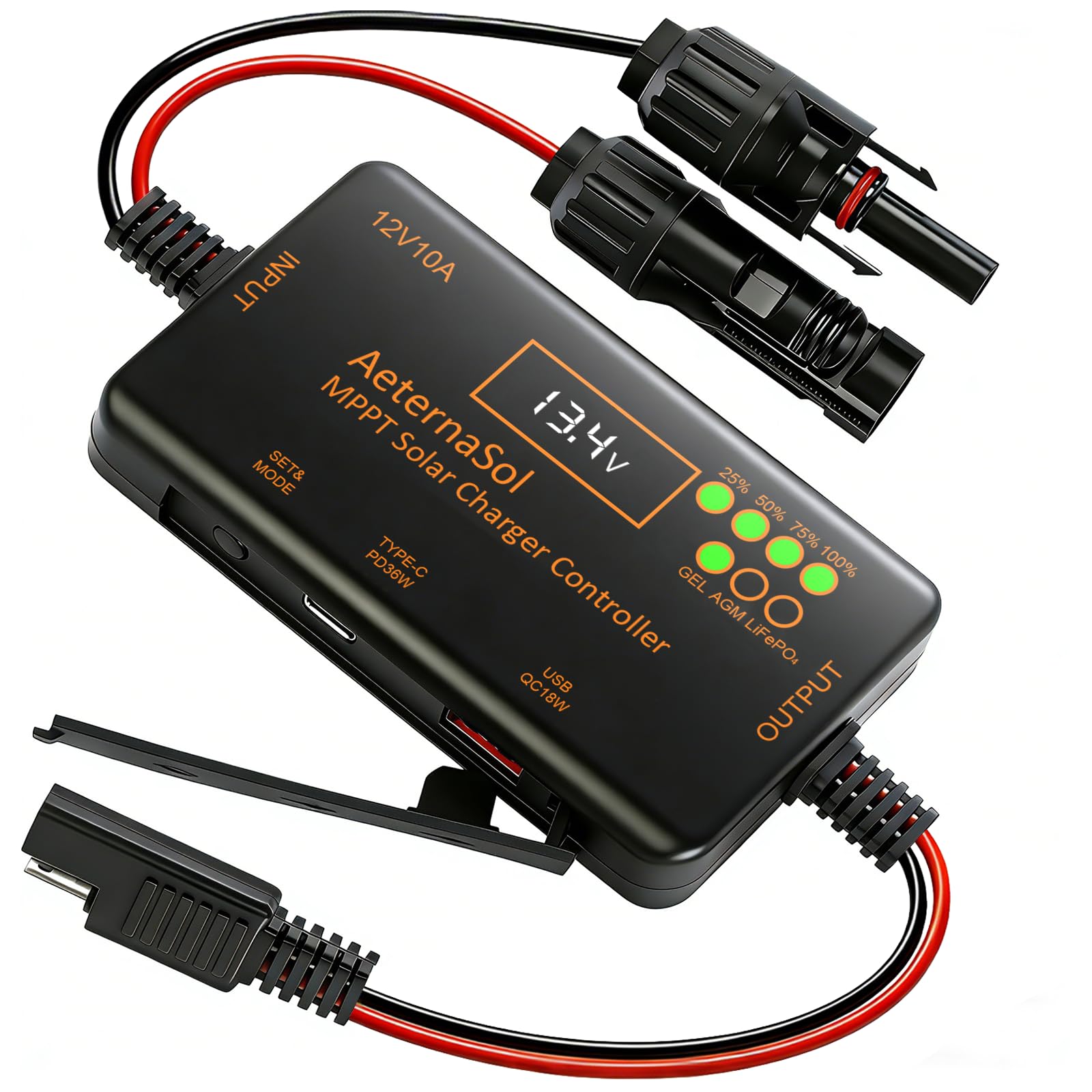 PWM Solar Laderegler 20A mit USB-C 22W + USB 18W Schnellladung, Solarladeregler 12V mit LCD Display, Laderegler Solar 12V für LiFePO4, AGM & GEL Batterien, 30V VOC, Wohnmobil, Camping, Boot