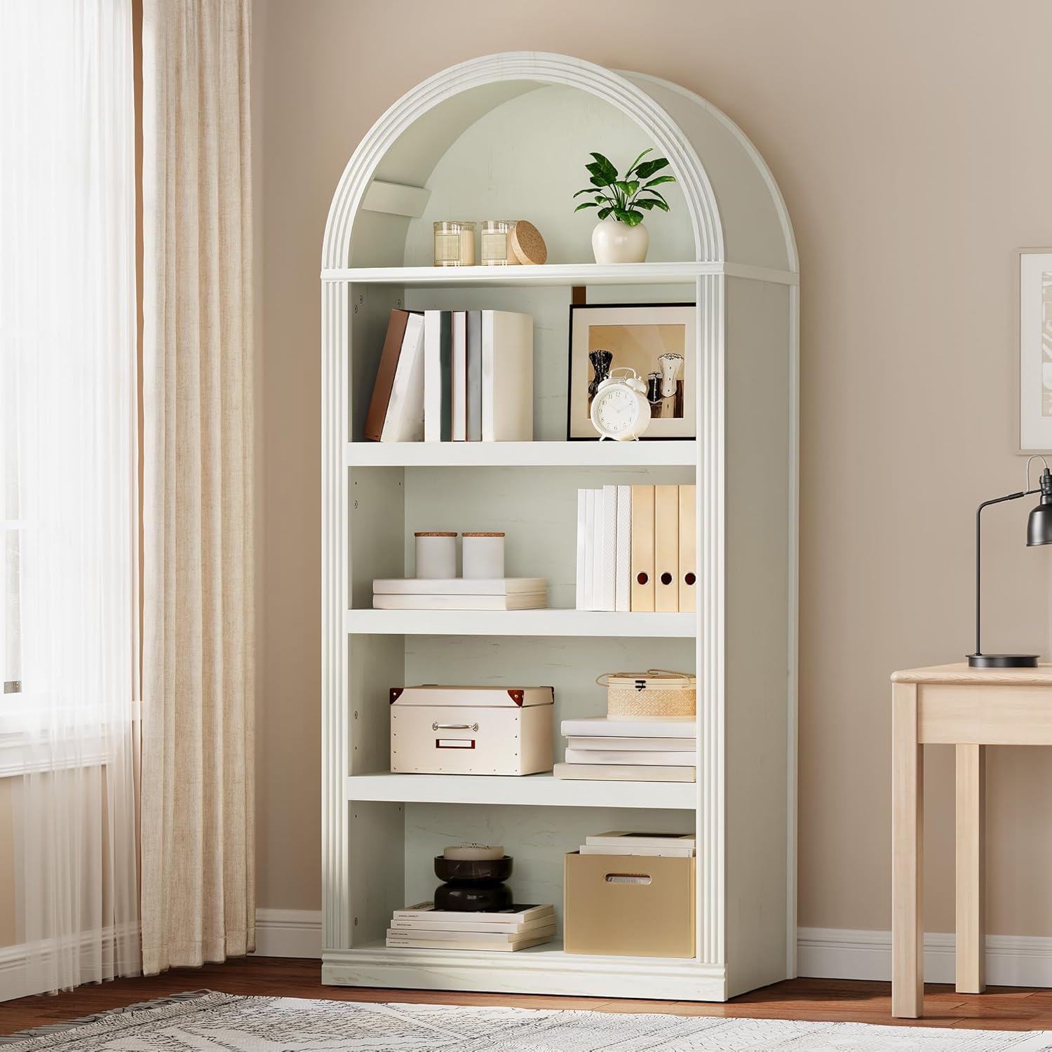 YITAHOME Vintage 68.5" Tall Arched Bookshelf | Tall Bookcase, With Storage, Display Storage Rack, Adjustable Shelves, For Living Room, Office