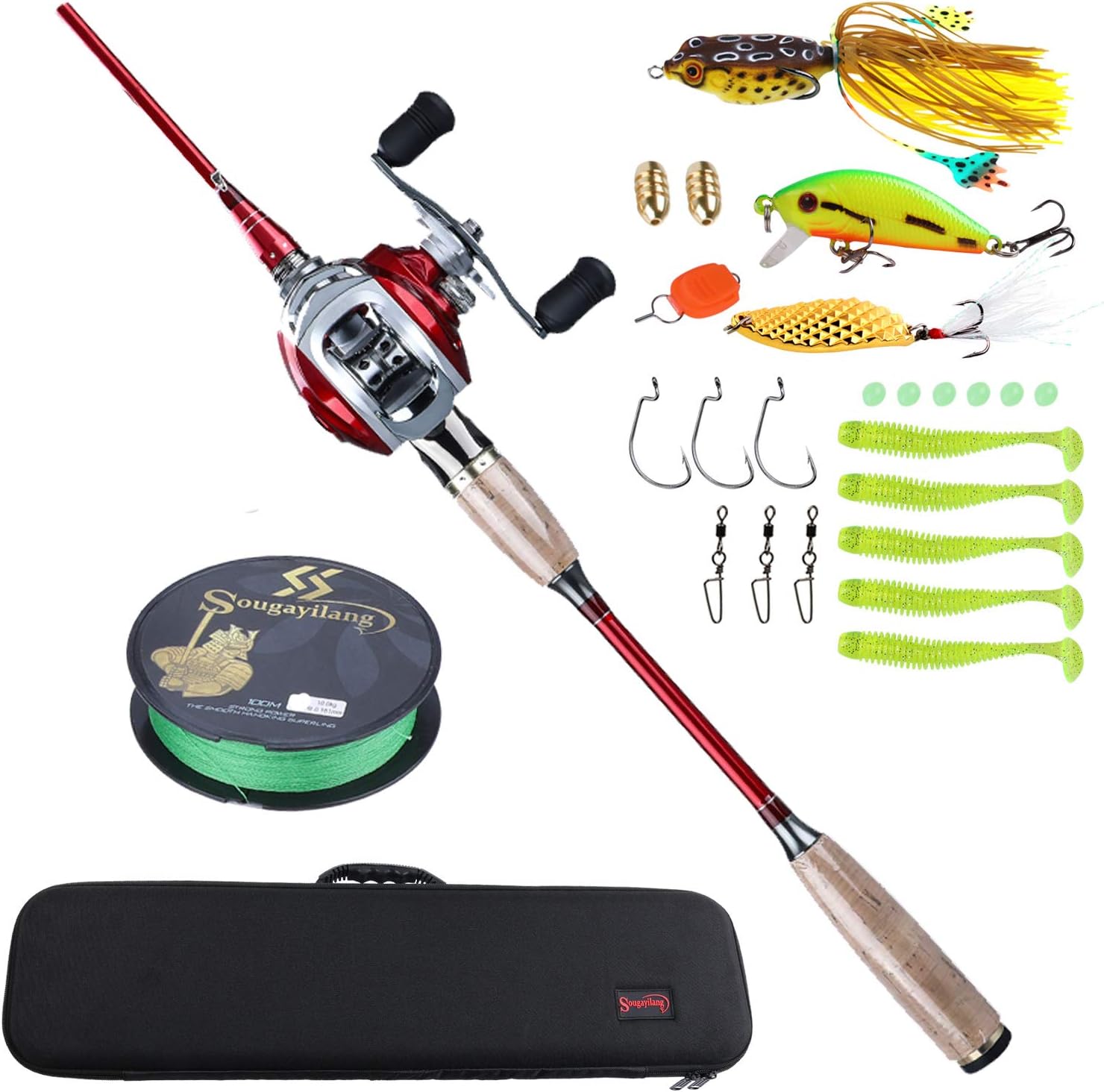 Sougayilang Fishing Baitcasting Combos, Lightweight Carbon Fiber Fishing Pole and 11+1BB Fishing Reel Right Hand for Travel 4-Piece Salt Fresh Water-Right Hand/6.9FT with Carrier Bag