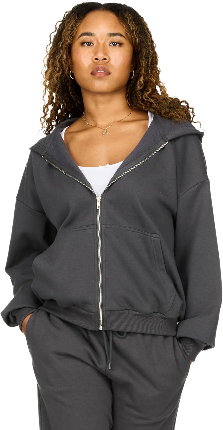 Forever 21 womens Full Zip Front Sweatshirt With Drawstring Hood