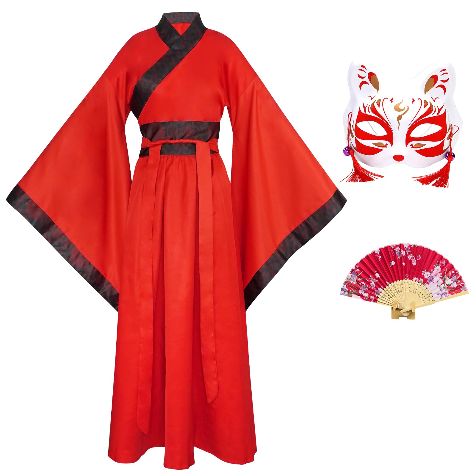 Damski zestaw Hanfu z dekoracyjną maską i składanym wachlarzem, tradycyjny chiński strój na cosplay, festiwal, pokaz i wydarzenia kulturalne