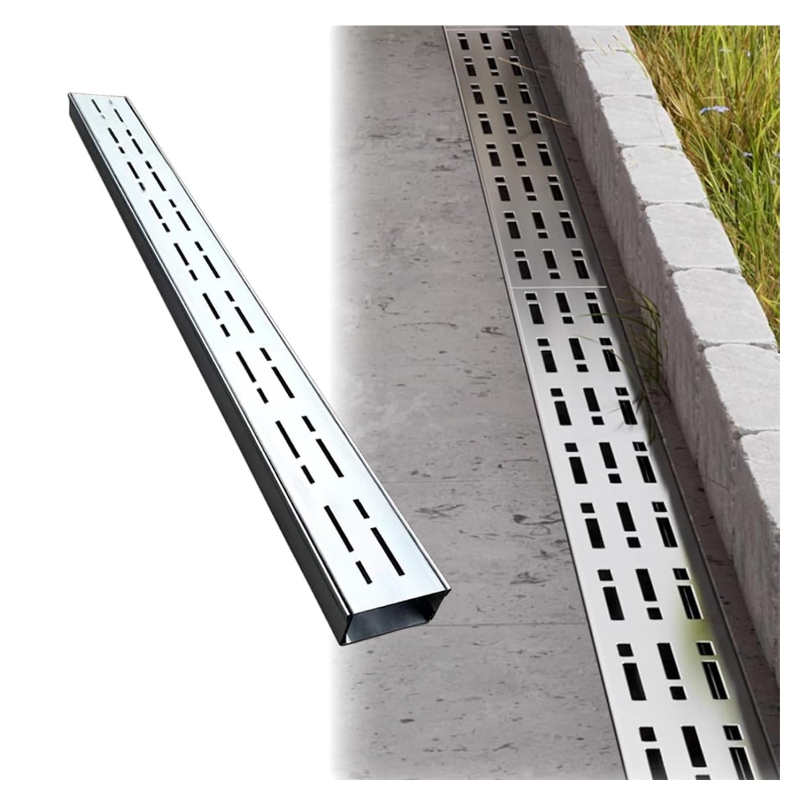 Grille de vidange de tranchée en acier inoxydable de 20,1x5,1 cm au design architectural