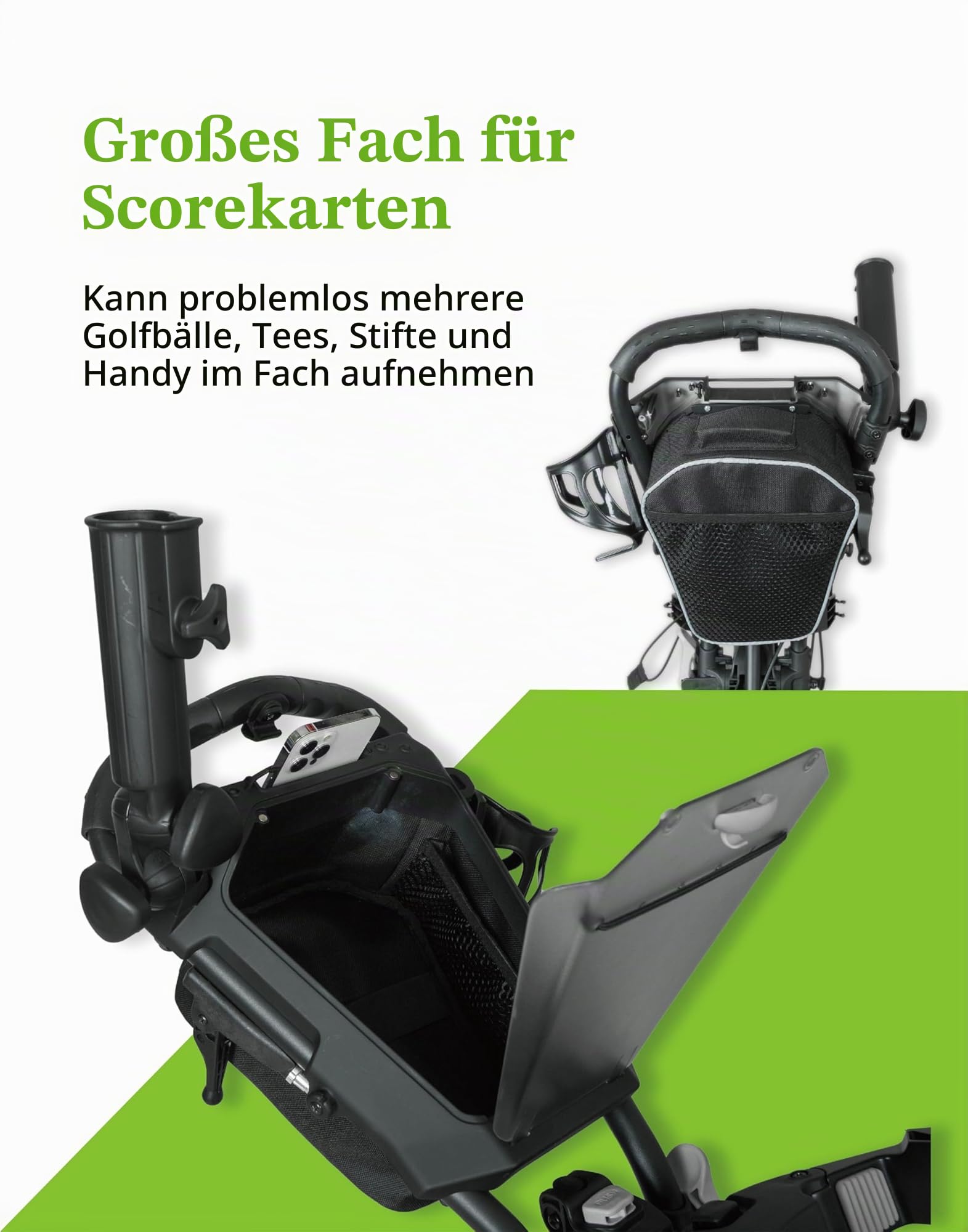 Newfly DREI Rad Golf Tasche Handcart, kompakt, vollautomatisch faltbar, Ultra leicht, minimale Faltbare Größe, Scorecard, Regenschirm Stand