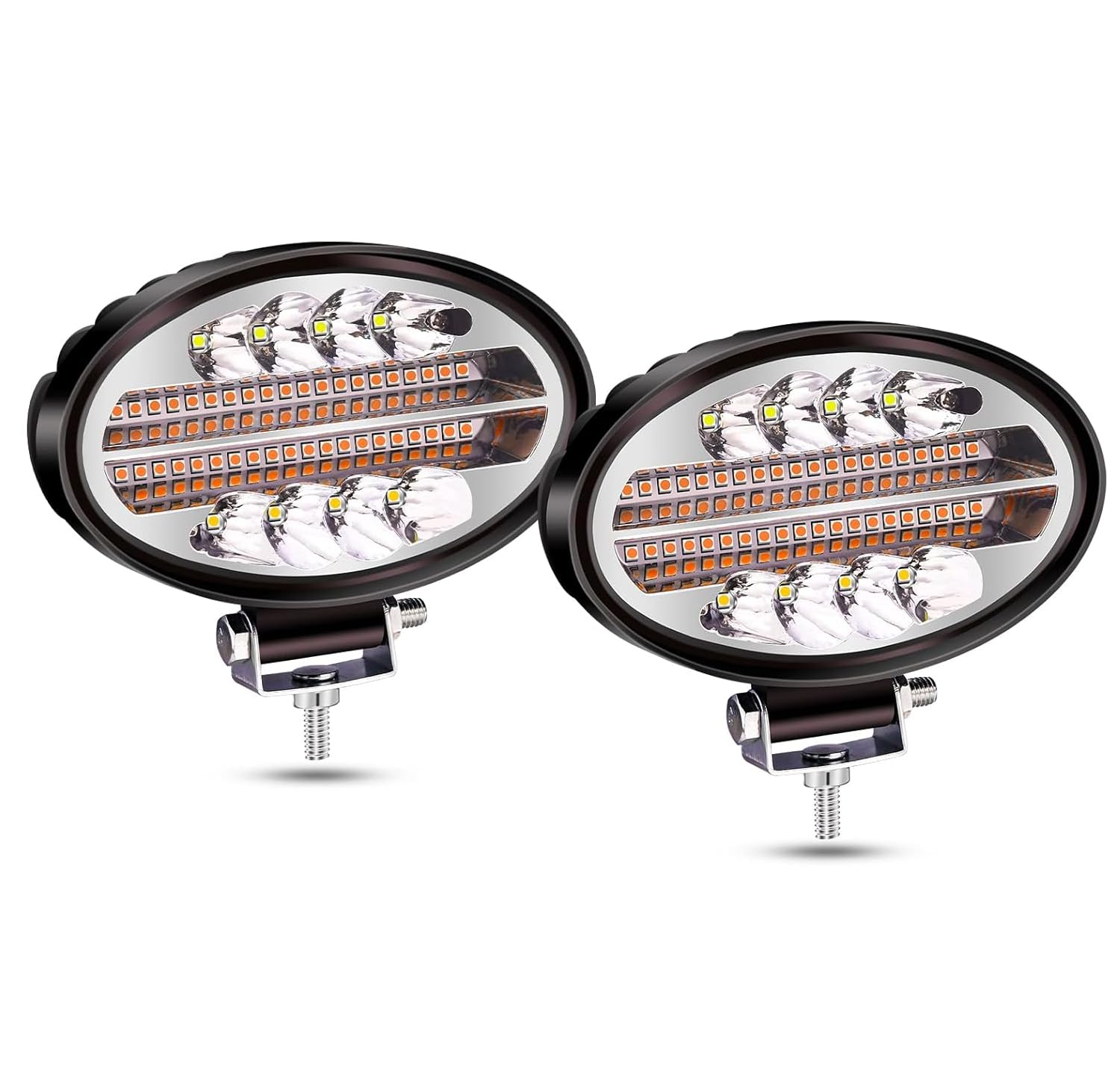 Luci di lavoro a led 144w, fari a led ovali fendinebbia di guida fuoristrada fari impermeabili per trattore pick-up atv, 2 pezzi (modalità lampeggiante, giallo e bianco