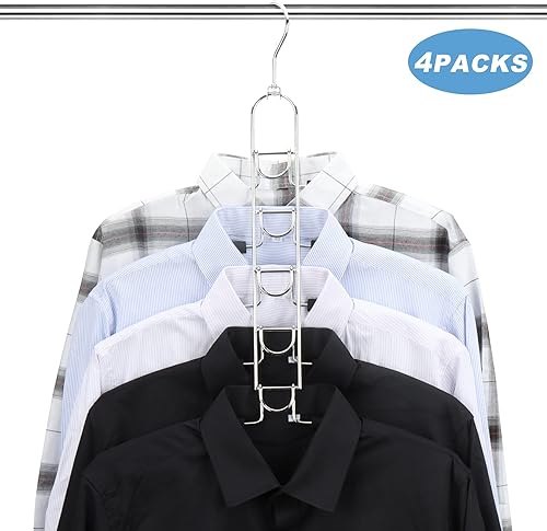 Miniatura 10 de Perchas de ropa que ahorran espacio, percha de metal multicapa, paquete de 2 perchas 5 en 1 que ahorran espacio, colgador acolchado de espuma