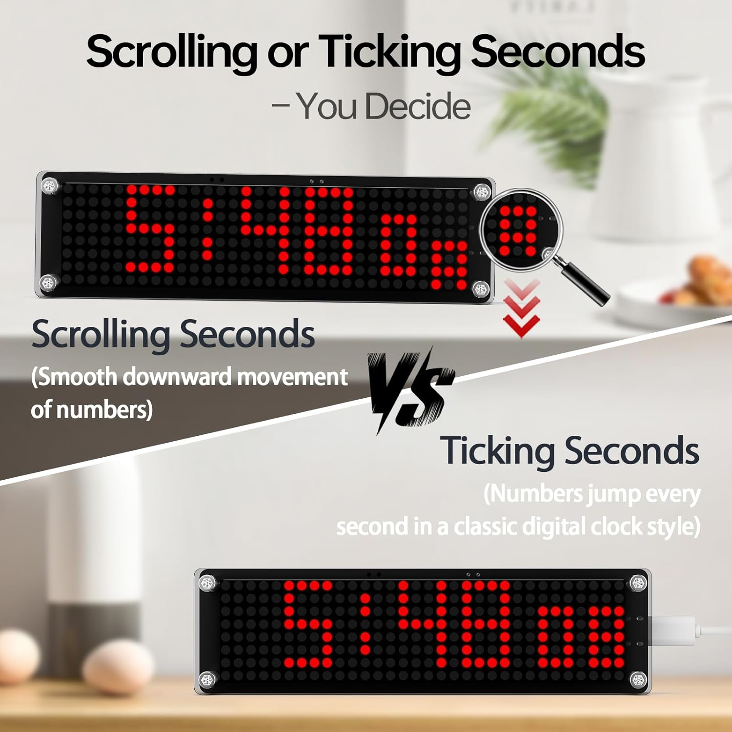 WiFi Atomic Clock, Smart LED Matrix Desk Clock with Seconds, Auto Time Sync via NTP, Mini Digital Clock with Auto Dimming