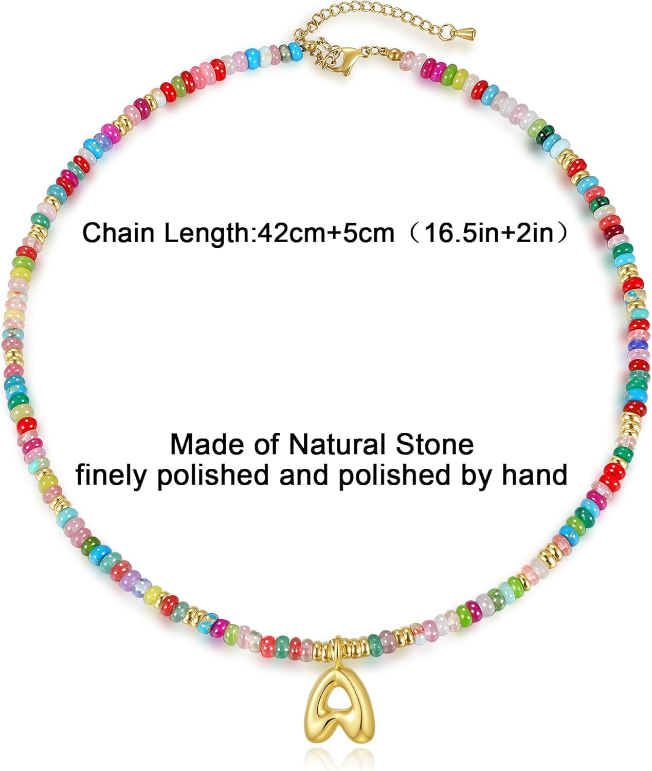YOUFENG Initial Letter Necklaces for Women Colorful Beaded Gemstone Choker 14K Gold Plated Bubble Letter Pendant Necklace Natural Stone Handmade Jewelry Gift - Image 7