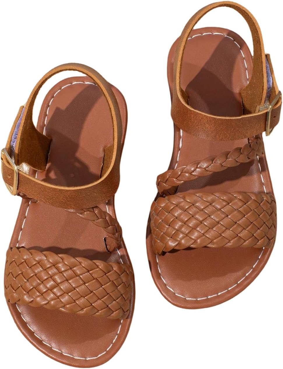 GORGLITTER Girl's Leather Ankle Strap Flat Sandals Dressy Braided Round Open Toe Summer Vacation Beach Cute Sandals 2025