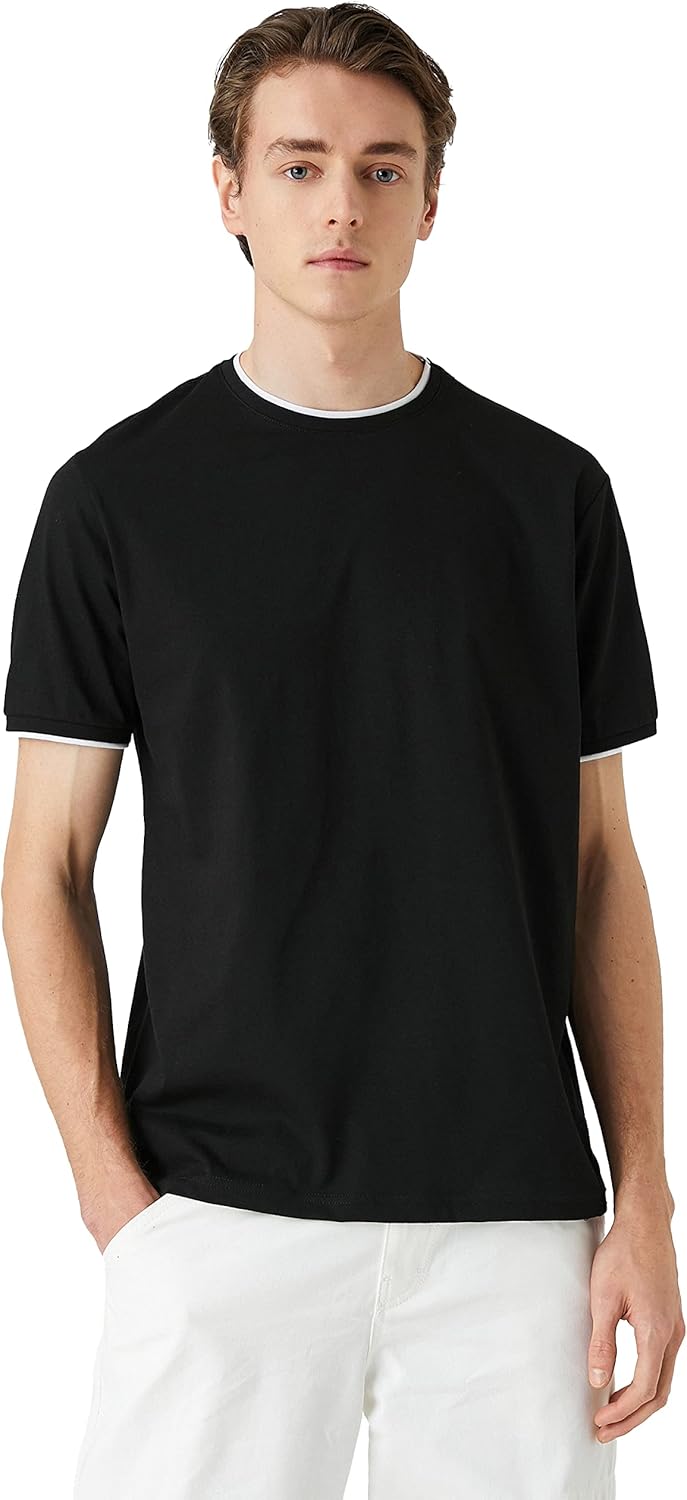 Koton T-Shirt Uomo Basic Maniche Corte Con Collo A Bottoni – Nero, Taglia S