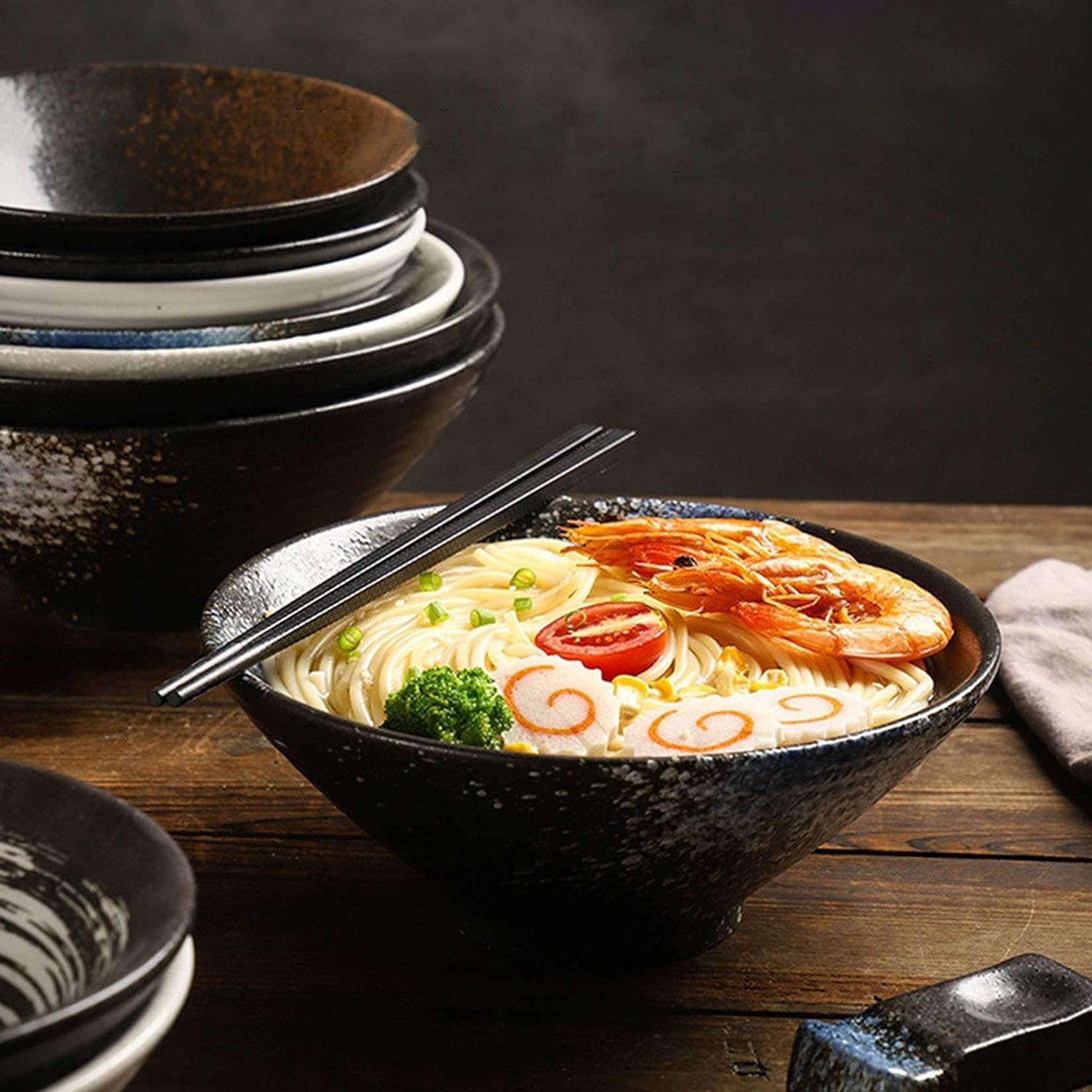 Miska Ramen, miska na sałatkę, miska na owoce, miska na ramen, duże miski do serwowania, duży zestaw 1 ceramiczna miska do Ramen, zestaw misek kuchennych, miski na płatki śniadaniowe, salaterki, 9