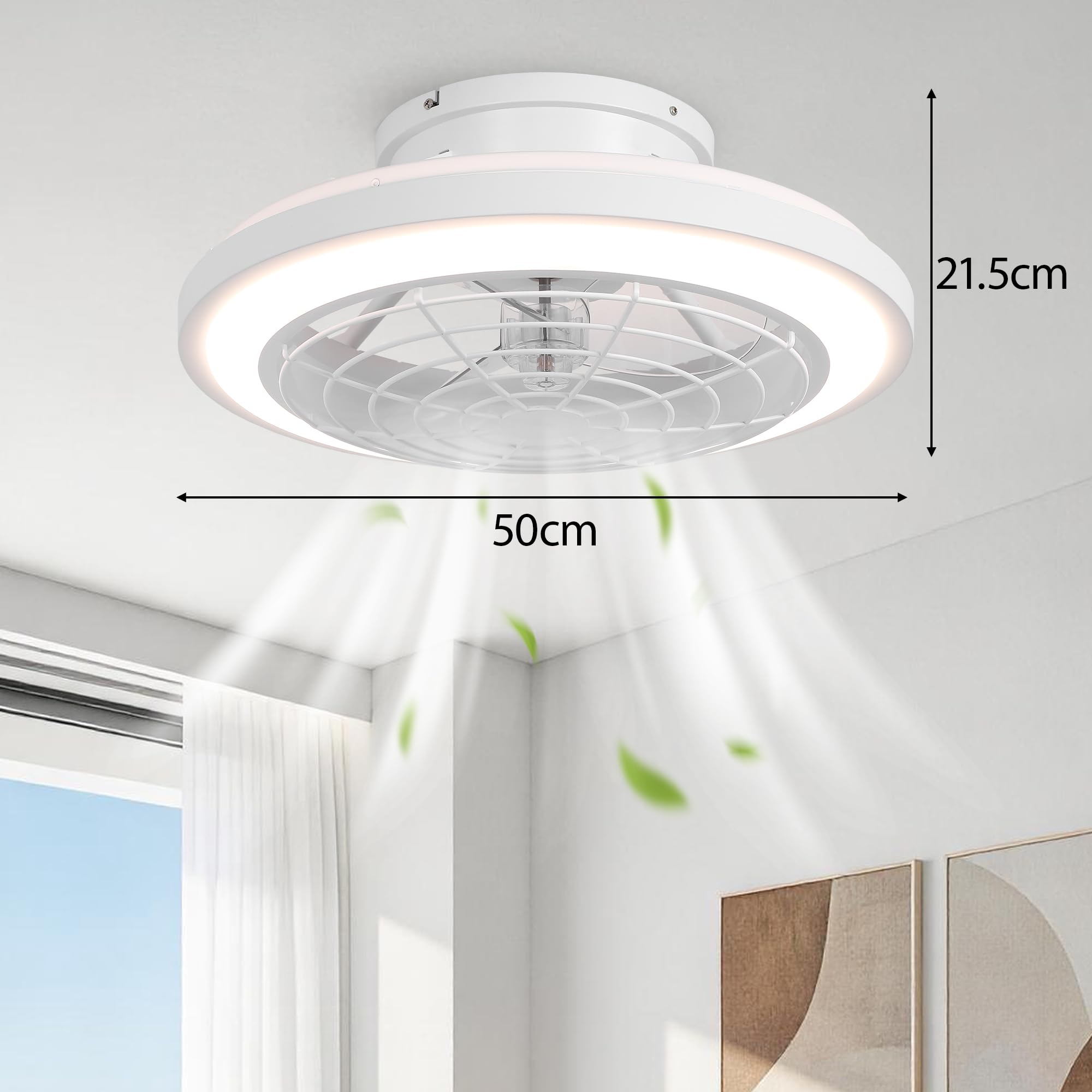 Parrot Uncle Ventiladores De Techo Con Luz Reversibles,50 Cm Mando a Distancia, Iluminación Inteligente, Temporizador Y 6 Velocidades; Ventilador De Techo Inteligente, Silencioso Con Luz Pa Blanco