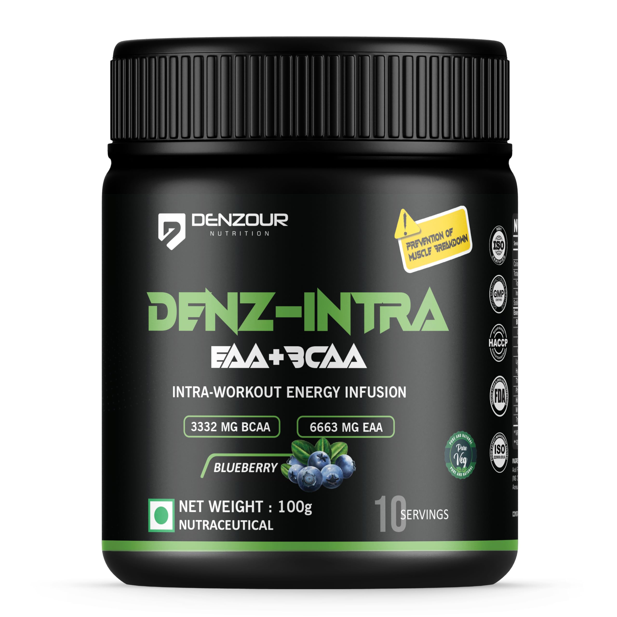 Denz Intra Workout Powder – Blueberry, 100g (10 Servings) | Explosive Muscle Pump & Energy Infusion | 3300mg BCAA & 6600mg EAA | For Men & Women