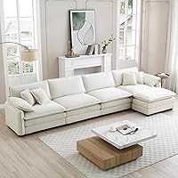 Vista 58 de Sofás seccionales grandes de 115.34" para sala de estar, sofá de pana color camel de asiento profundo de 3 plazas en forma de L, sofá seccional