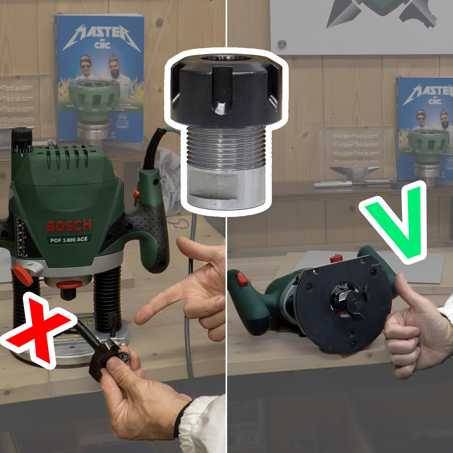Fraiser Mandrino compatibile con fresatrice verticale Bosch POF 1200-1400 ER20 con attacco 12mm per fresatura del legno - accessori frese legno