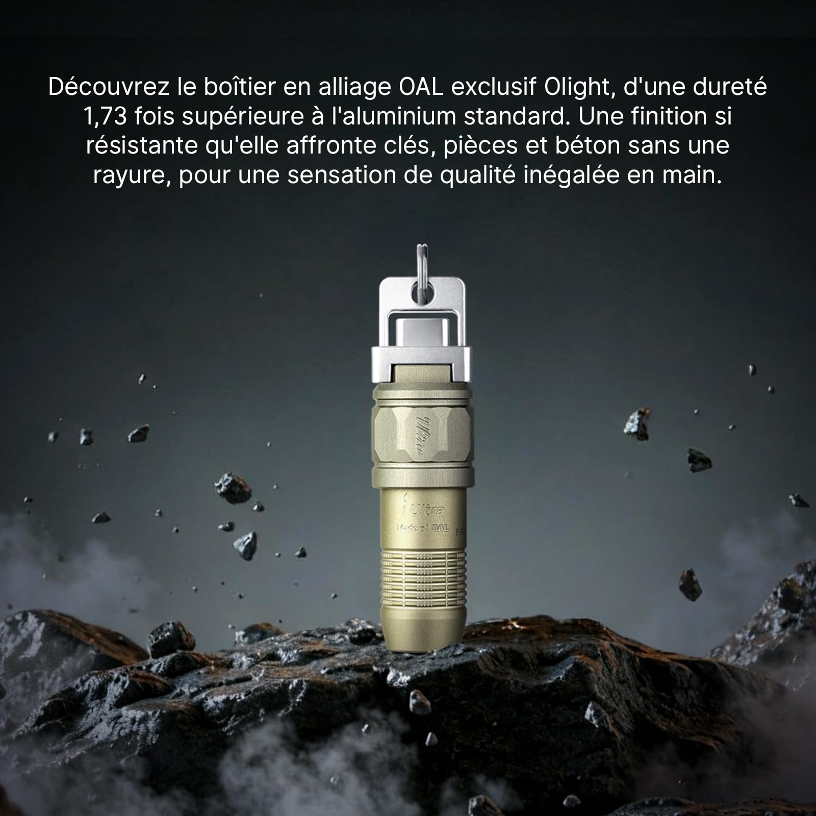 OLlGHT iUltra Mini LED Mini-Lampe de poche USB-C pour porte-clés et EDC, 80 lumens, 20g, OAL, pour gérer les urgences, les environnements sombres et les conditions météorologiques extrêmes