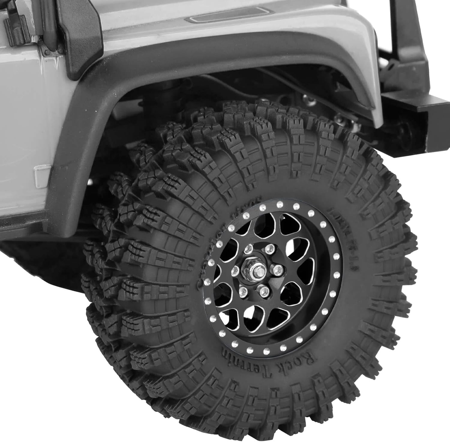 1.3" Wheel Tires for 1/18 1/24 Trx4m SCX24 RC Crawler,(4PCS),1.3 Beadlock Aluminum RC Wheel Rims Brass Rings All Terrain RC Tires,Black