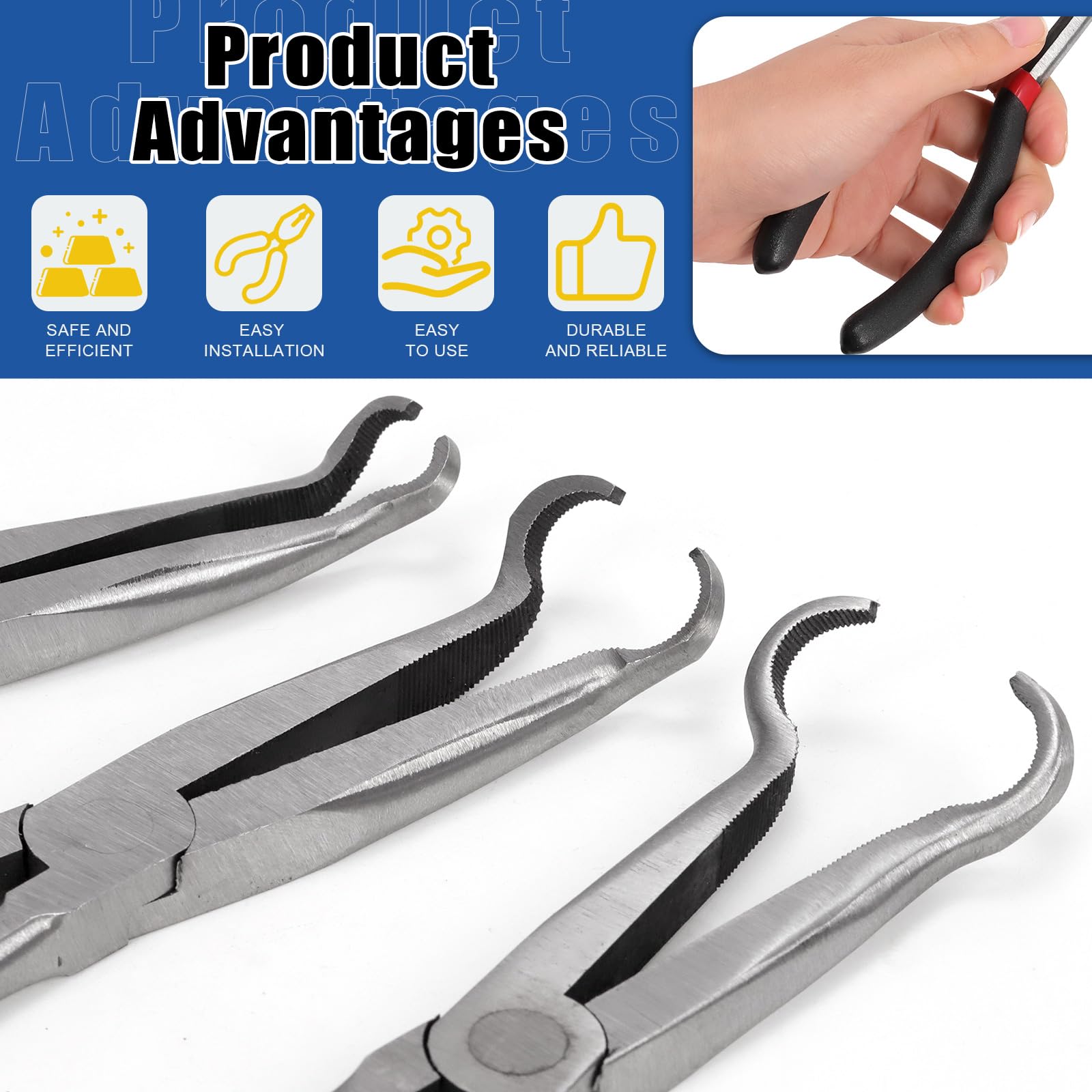 Glarks Lot de 5 pinces de serrage à longue portée – 28 cm, 6,5 mm, 13,5 mm, 17,5 mm de diamètre, retrait décalé de la bougie d'allumage pour les espaces étroits