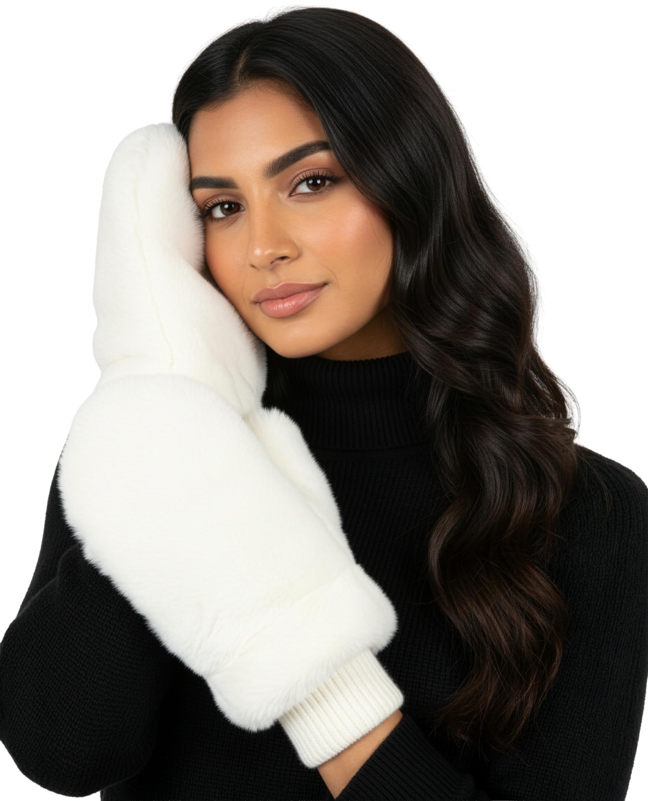 Faux Fur Flip Mittens Womens Warm Convertible Fingerless Gloves