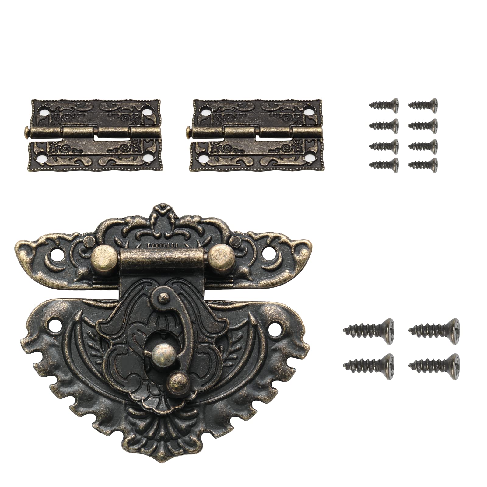 Antique Jewelry Box Hasp Latch, Vintage Bronze Small Box Engraved Designs Hinges and Retro Latch Lock for Decorative Cabinet Small Wooden Jewelry Box Gift Box (1 Pcs Hasp Catch)