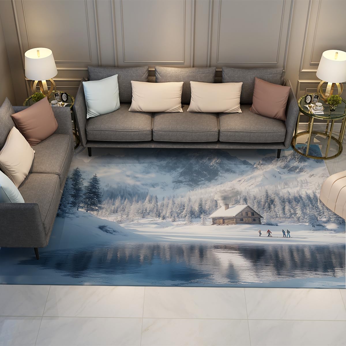 Tapis montagnes enneigées 120x180 paillasson entrée grand format
