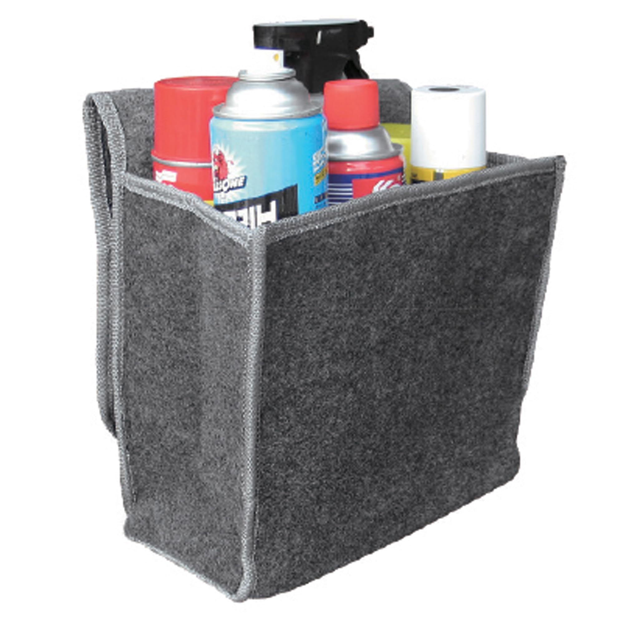 Sakura SS5232 mały organizer do bagażnika z klapką do samochodów i innych pojazdów – ciemnoszary materiał dywanowy, haczyk i pętelka, uchwyt do noszenia, 29 x 15 x 30 cm