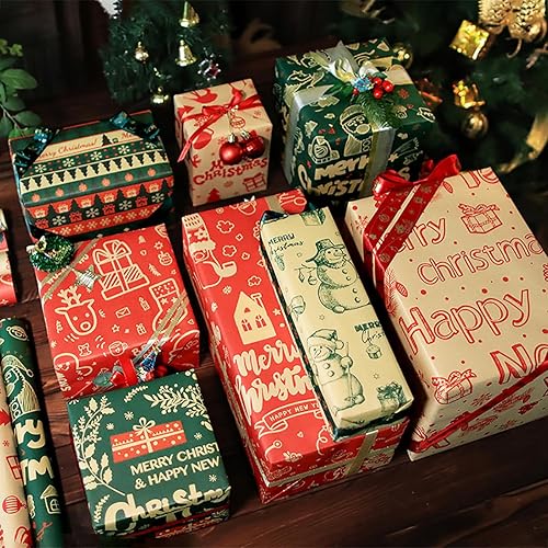 Miniatura 9 de MAMUNU Hojas de papel de regalo de Navidad, papel de estraza vintage azul marino y verde para mujeres y hombres, juego de papel de regalo con