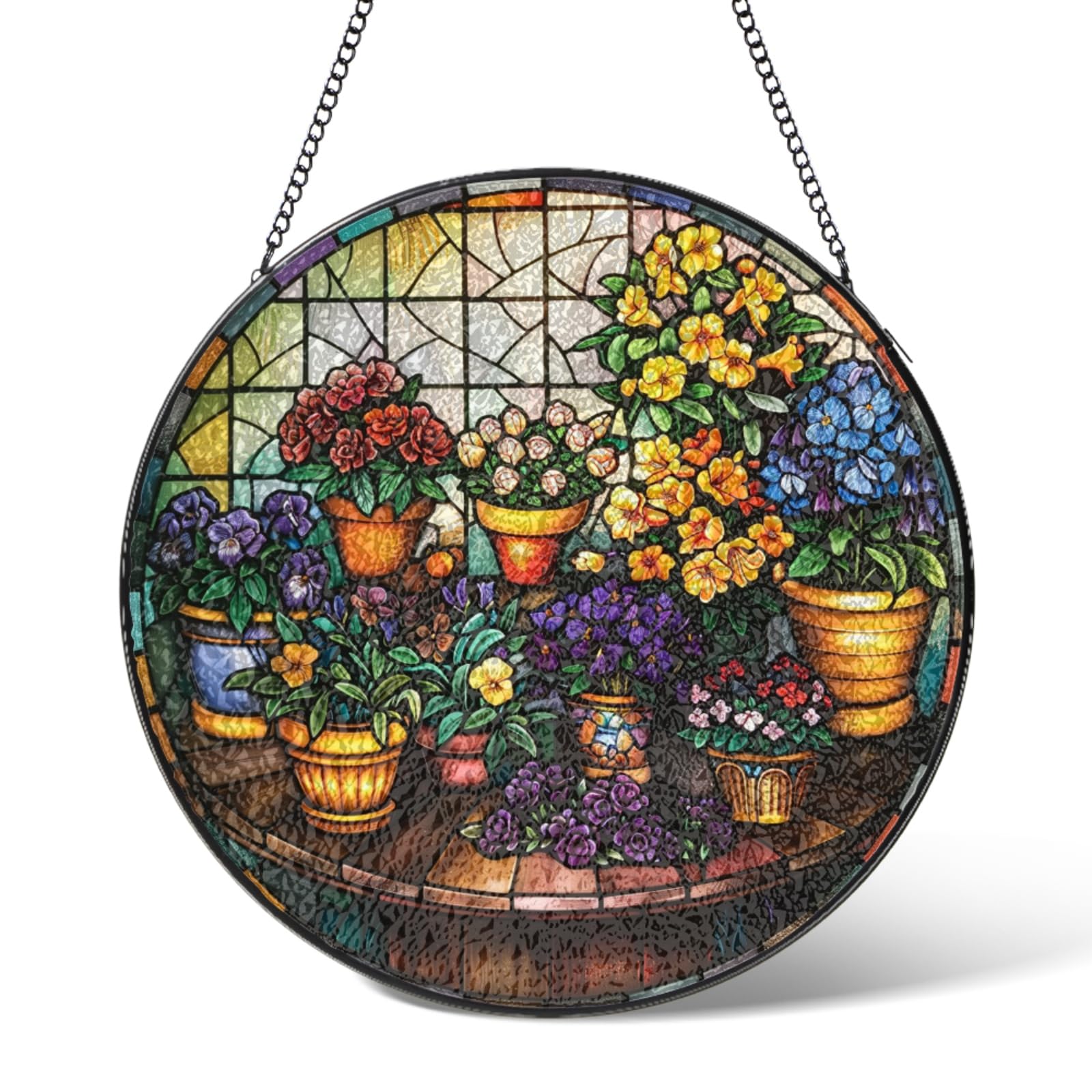 Greenhouse Suncatcher Stained Glass Window Hanging Flowers Sun Catchers Wall Art Home Decoration for Kitchen Patio Porch Windows Floral Suncatchers Garden Decor Christmas Birthday Gifts 9.8 IN