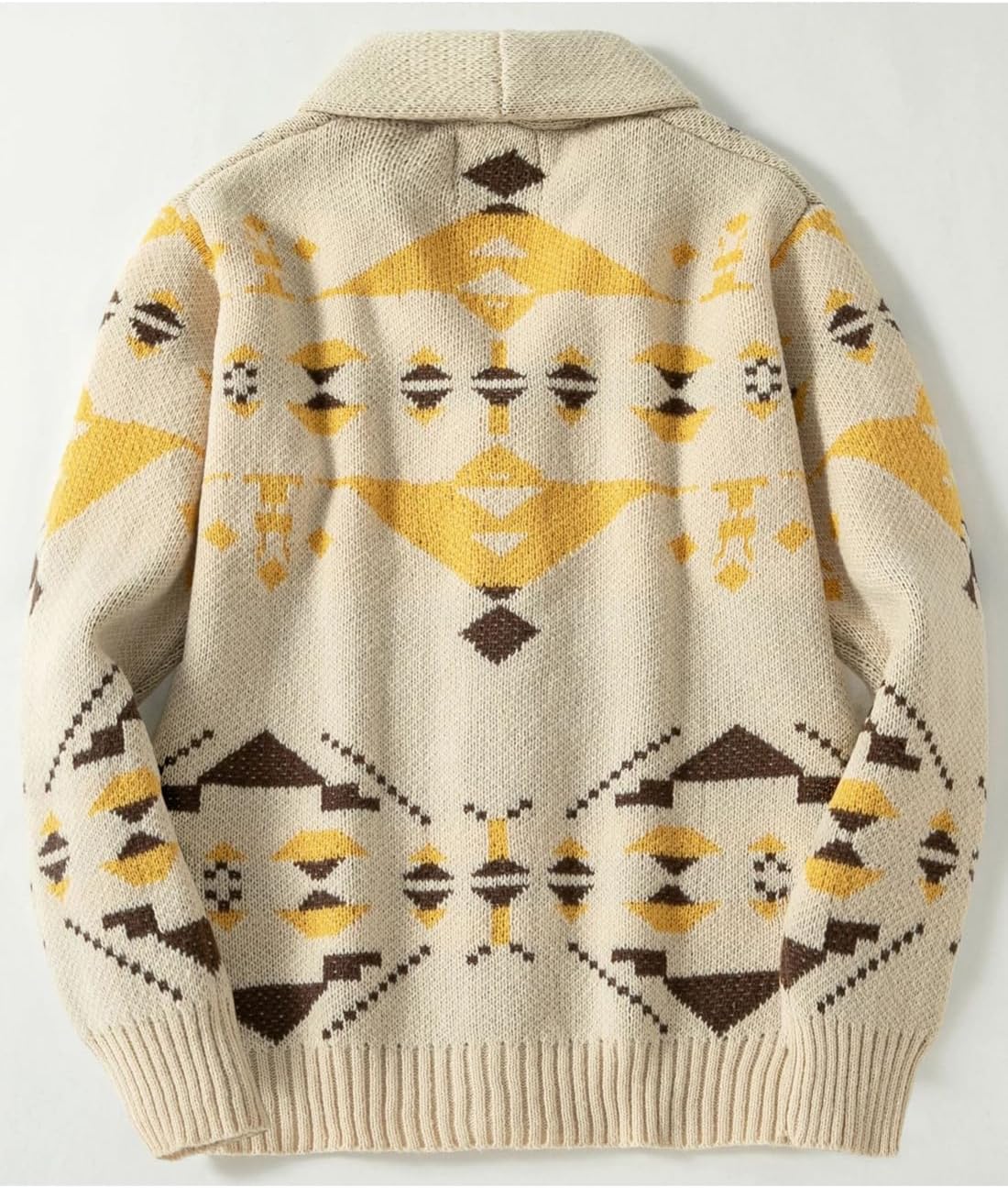 Men's Fashion Thick Tribal Ethnic Print Sweater Button Down Long Sleeve Oversized Jacquard Knitted Cardigan